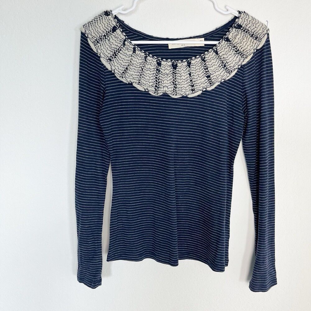 Anthropologie Pilcro & The Letterpress Striped Long Sleeve Crocheted Knit Top S‍